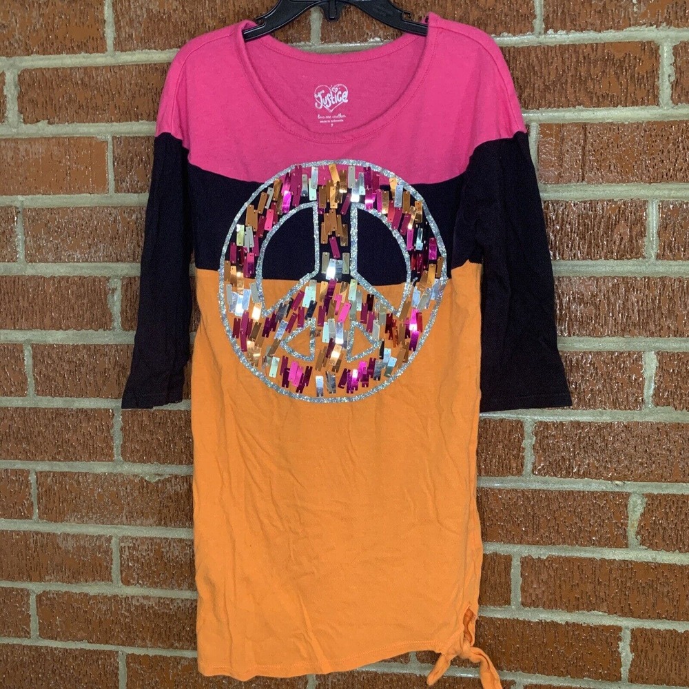 Justice Girls Peace Sign Tunic Dress Colorblock Sparkle 7